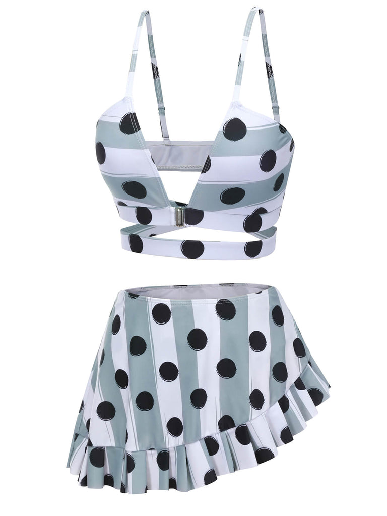 Costumi a pois a righe volant con spalline anni '40