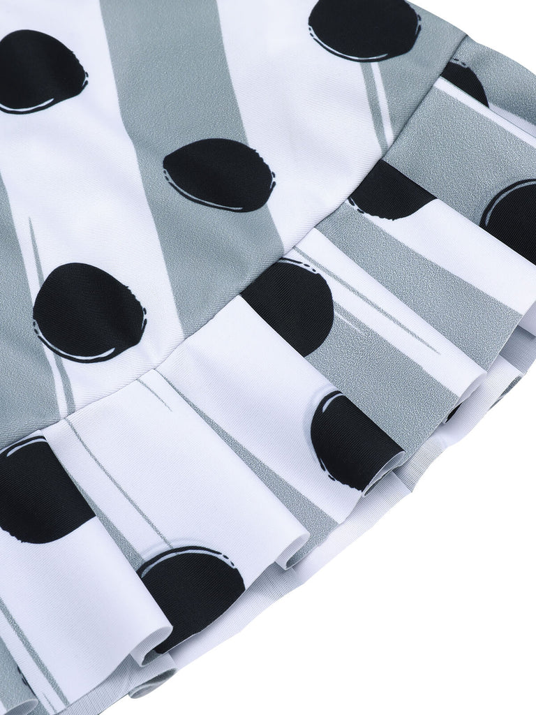 Costumi a pois a righe volant con spalline anni '40