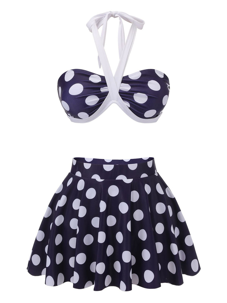 Costumi a pois scollo all'americana  blu navy anni '40