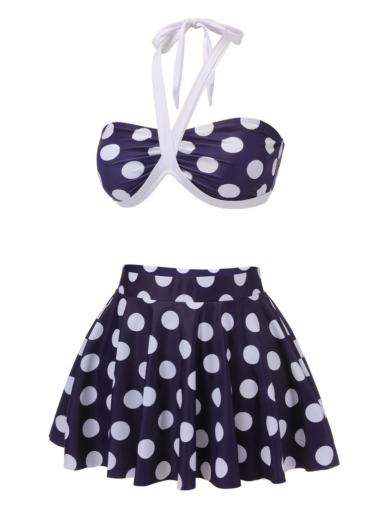 Costumi a pois scollo all'americana  blu navy anni '40