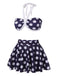 Costumi a pois scollo all'americana  blu navy anni '40