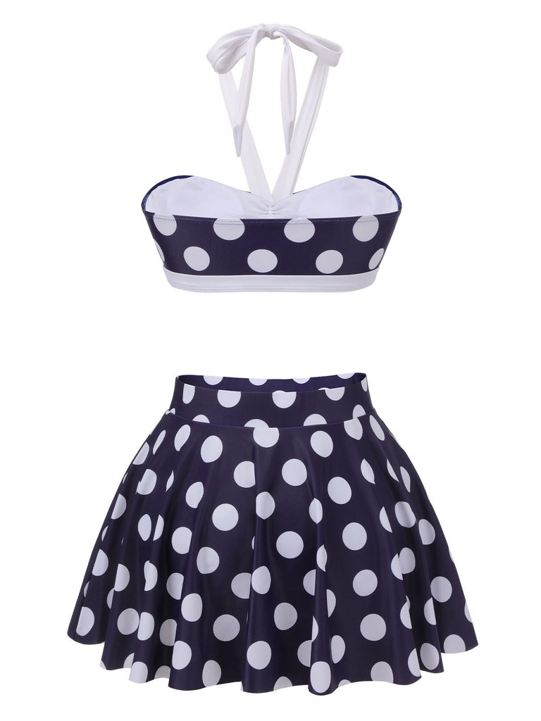 Costumi a pois scollo all'americana  blu navy anni '40