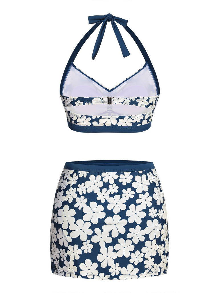 Costumi con floreale volant scollo all'americana blu anni '40