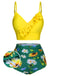 2PCS Costumi con scollo a V volant a girasole giallo anni '50