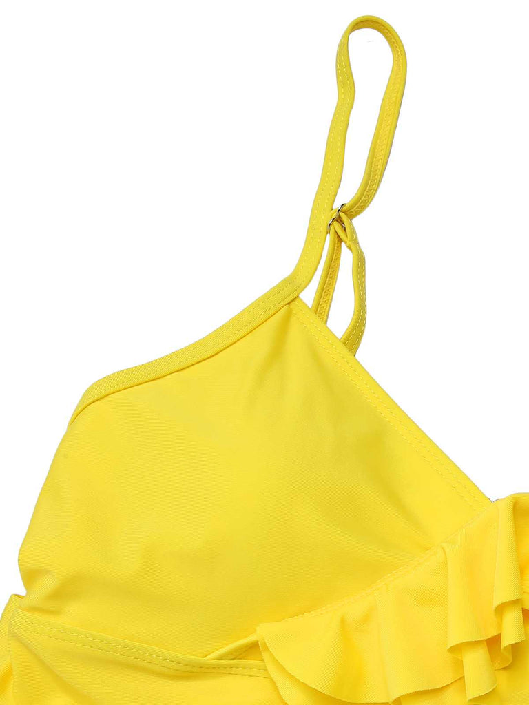 2PCS Costumi con scollo a V volant a girasole giallo anni '50