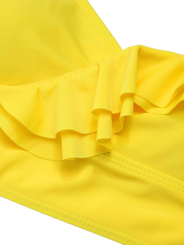 2PCS Costumi con scollo a V volant a girasole giallo anni '50