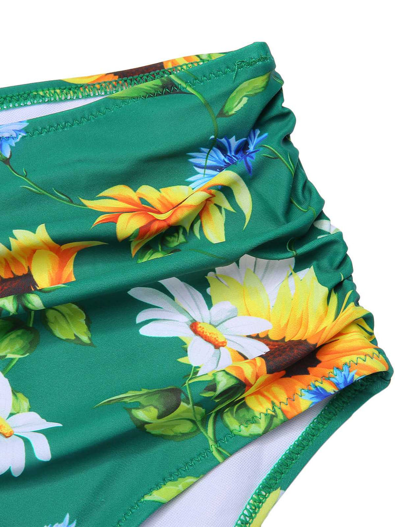 2PCS Costumi con scollo a V volant a girasole giallo anni '50