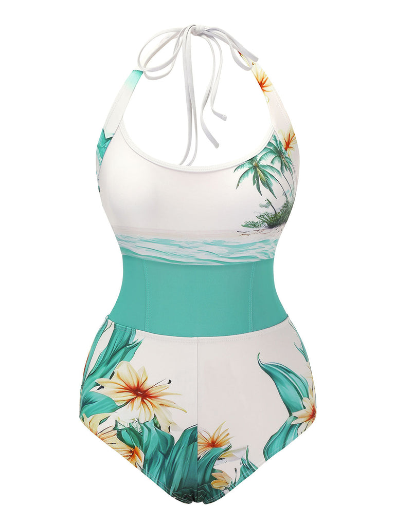 Costumi intero palme da cocco e spiaggia anni '50