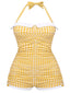 [Taglie Forti] Costume da bagno intero ferretto quadri giallo anni '50