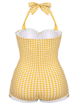 [Taglie Forti] Costume da bagno intero ferretto quadri giallo anni '50