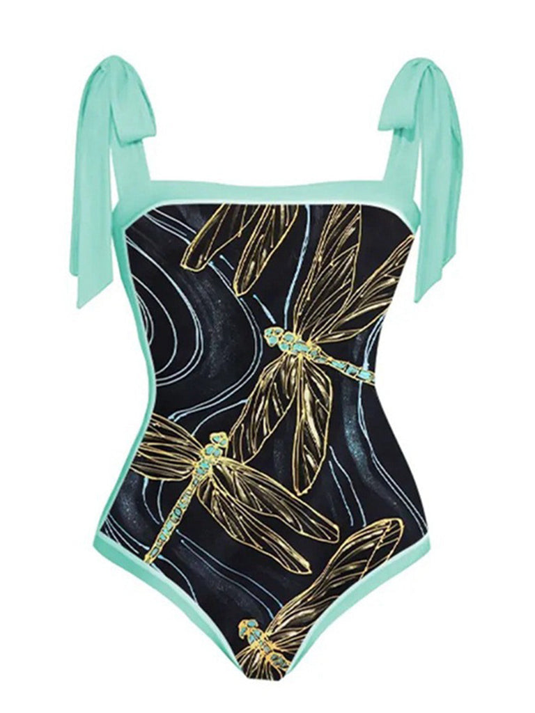 Costumi intero lacci e copricostume libellula nero anni '50