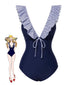 Costume da bagno volant a righe blu scuro anni '40