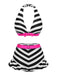 Bikini a contrasto fiocco volant a righe nere anni '50