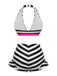 Set bikini a righe volant a contrasto arcobaleno anni '50