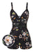 Costumi intero floreale con spalline nero anni '40