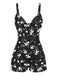 Costumi intero floreale con spalline nero anni '40