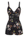 Costumi intero floreale con spalline nero anni '40