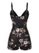 Costumi intero floreale con spalline nero anni '40