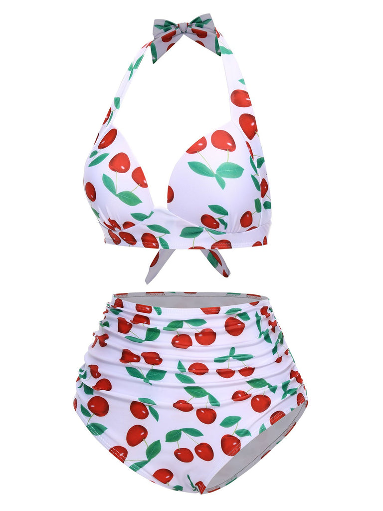 Set bikini con scollo all'americana rosso ciliegia anni '30
