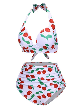 Set bikini con scollo all'americana rosso ciliegia anni '30