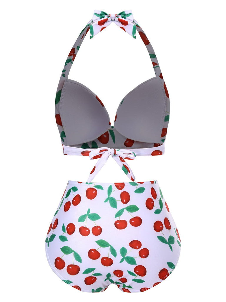 Set bikini con scollo all'americana rosso ciliegia anni '30