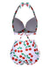 Set bikini con scollo all'americana rosso ciliegia anni '30