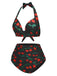 Set bikini con scollo all'americana rosso ciliegia anni '30