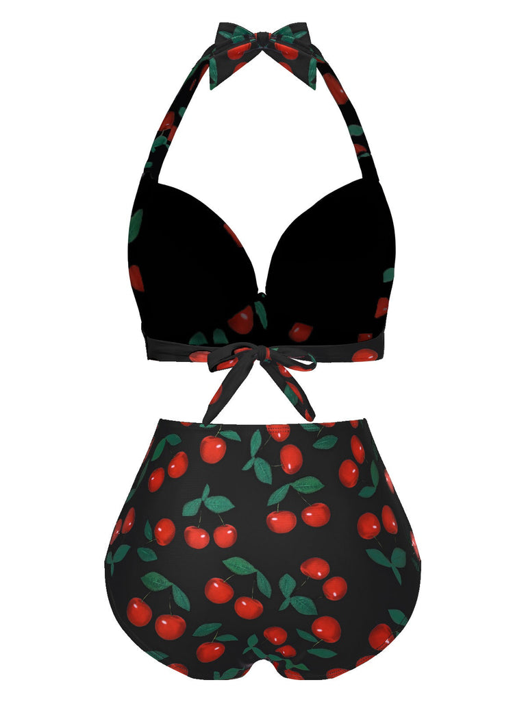 Set bikini con scollo all'americana rosso ciliegia anni '30