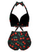 Set bikini con scollo all'americana rosso ciliegia anni '30