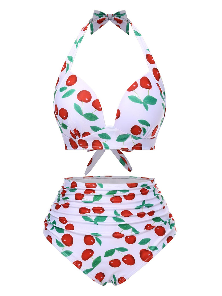 Set bikini con scollo all'americana rosso ciliegia anni '30
