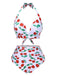 Set bikini con scollo all'americana rosso ciliegia anni '30