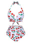 Set bikini con scollo all'americana rosso ciliegia anni '30