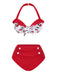 Bikini volant e scollo a V stile ciliegia rosso anni '50