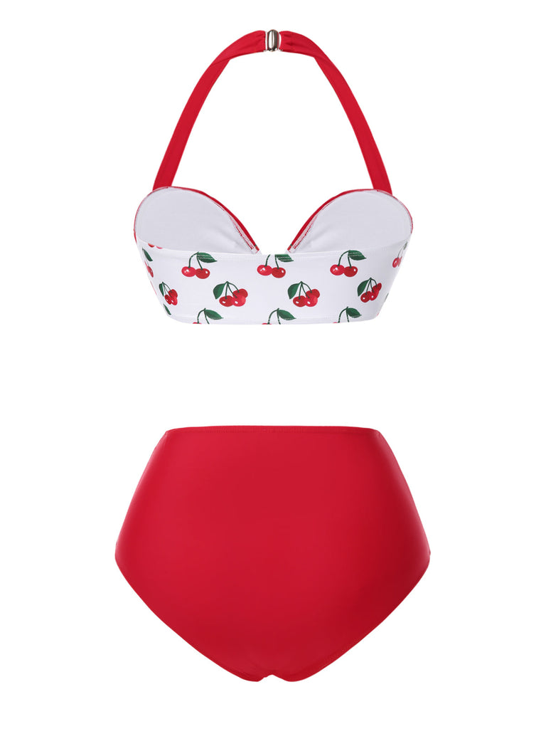 Bikini volant e scollo a V stile ciliegia rosso anni '50