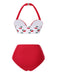 Bikini volant e scollo a V stile ciliegia rosso anni '50