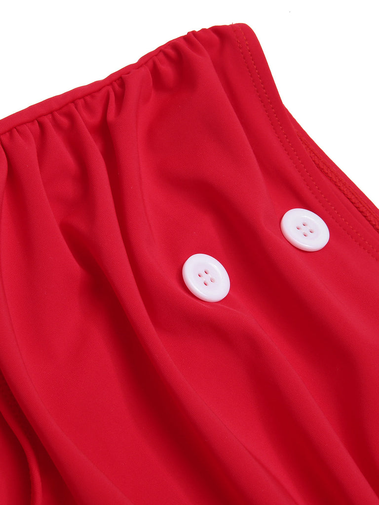 Bikini volant e scollo a V stile ciliegia rosso anni '50