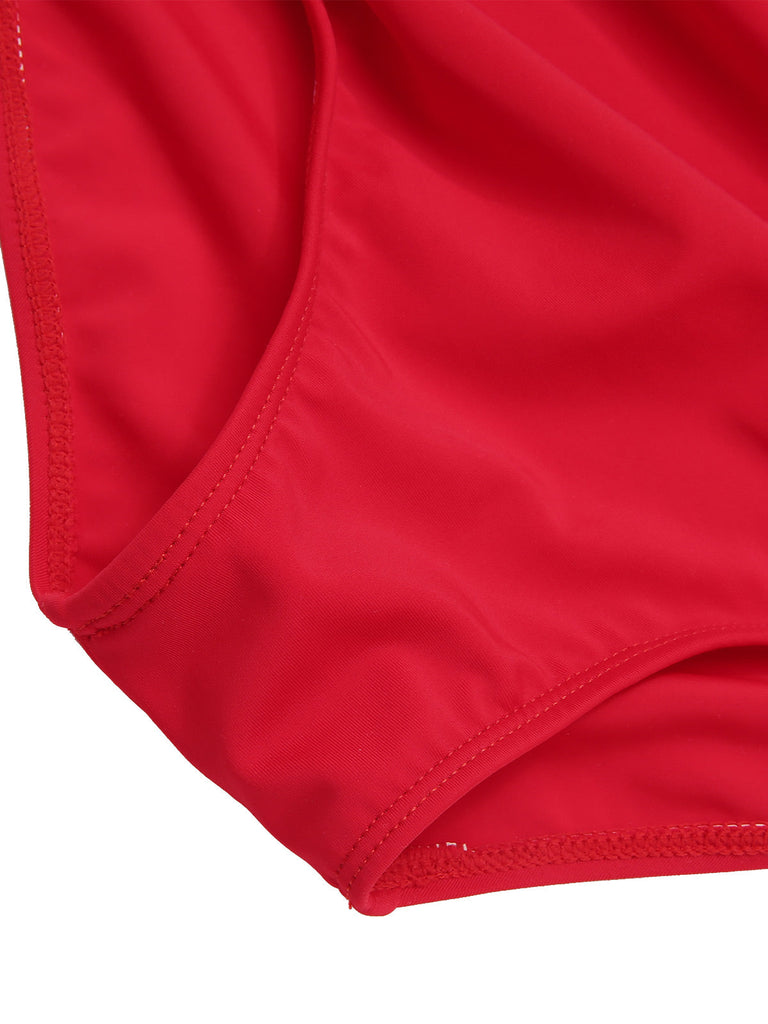 Bikini volant e scollo a V stile ciliegia rosso anni '50