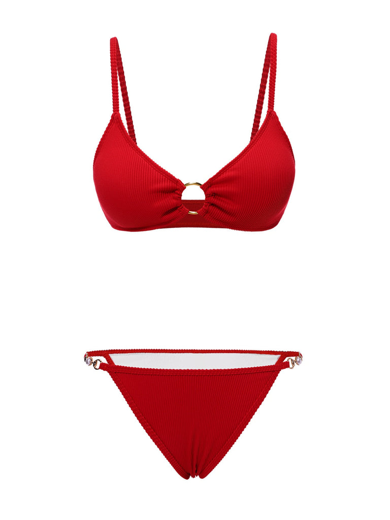 2PCS Bikini rosso e copricostume rose anni '60