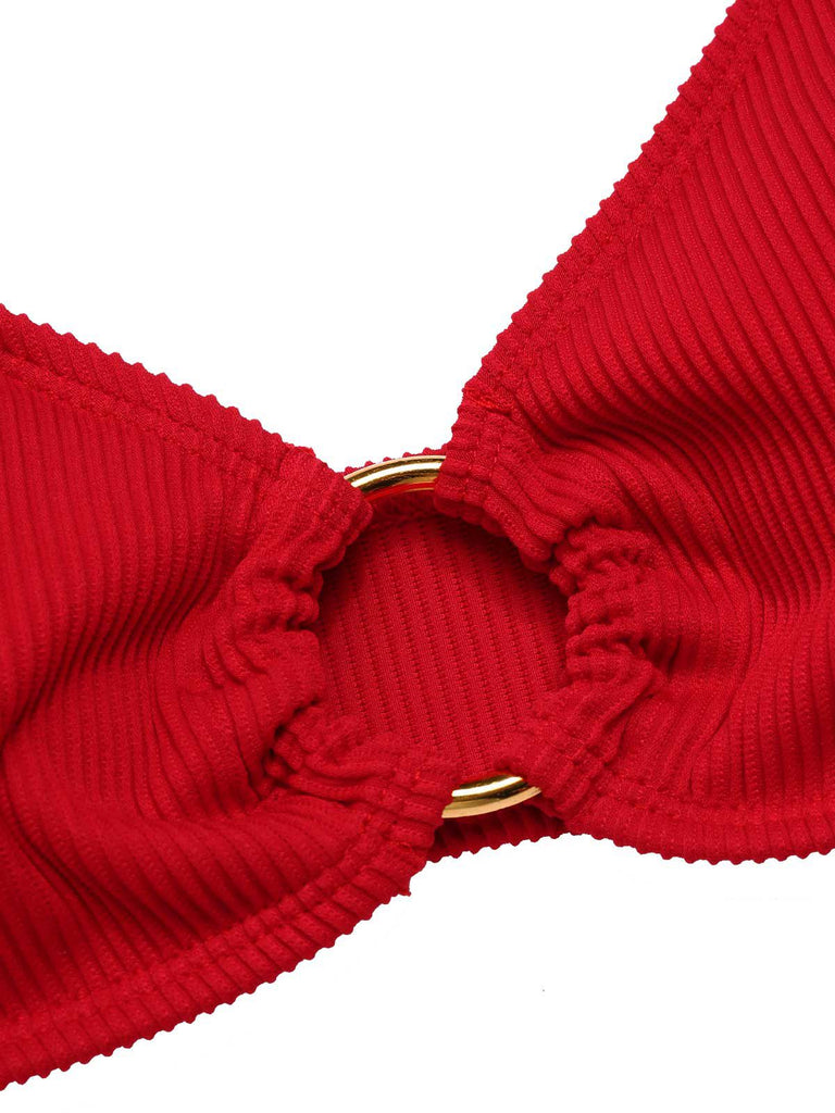2PCS Bikini rosso e copricostume rose anni '60