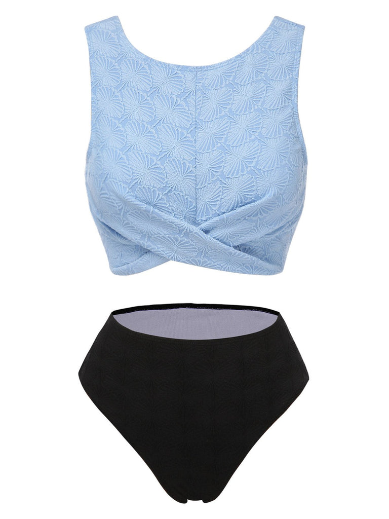 Set tankini in jacquard floreale con canotta blu anni '50