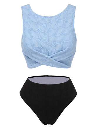 Set tankini in jacquard floreale con canotta blu anni '50