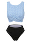 Set tankini in jacquard floreale con canotta blu anni '50