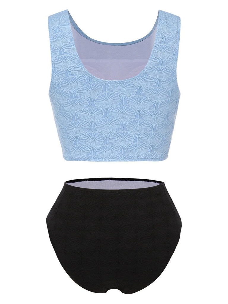 Set tankini in jacquard floreale con canotta blu anni '50