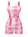 Costumi intero plaid con fiocco rosa anni '50