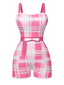 Costumi intero plaid con fiocco rosa anni '50