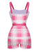 Costumi intero plaid con fiocco rosa anni '50