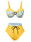 Set bikini a banana con orlo arricciato giallo anni '50