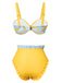 Set bikini a banana con orlo arricciato giallo anni '50