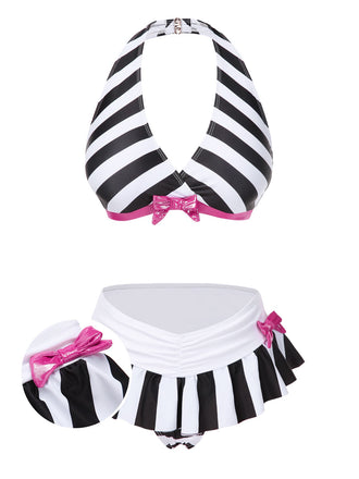 Set Bikini a righe scollo all'americana biancho e nero anni '50