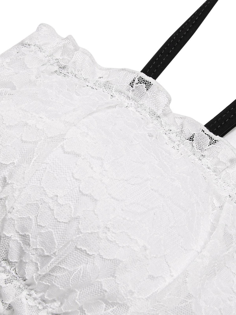 Set bikini in pizzo colorblock bianco e nero anni '30
